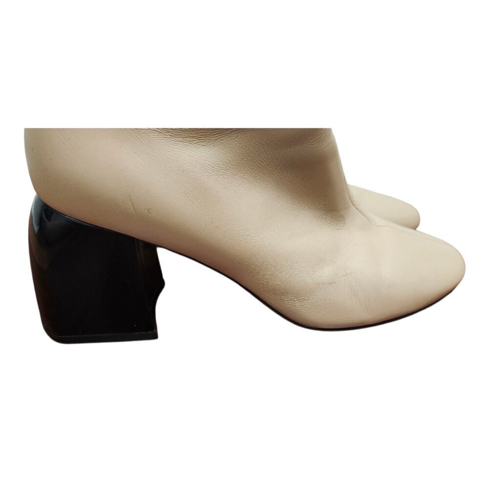 SportMax Beige Ankle Boots Black Block Heel Sleek Minimalist Pointed Toe 37.5 - Picture 4 of 14